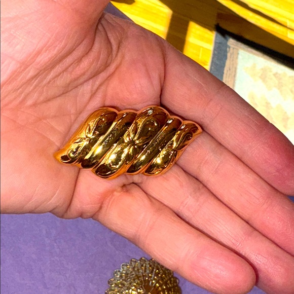 Estate Lot Scarf Clips Mother of Pearl, Pink Stone & Rhinestones, Gold Sunburst - Picture 4 of 9